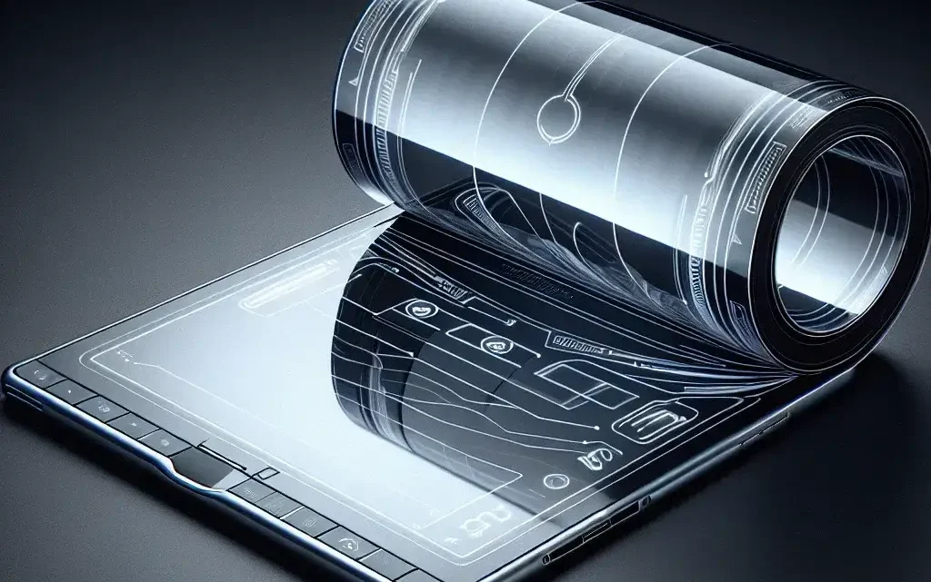 "Samsung's innovative rollable laptop featuring a flexible OLED display, showcasing advanced technology and design at the product launch event."