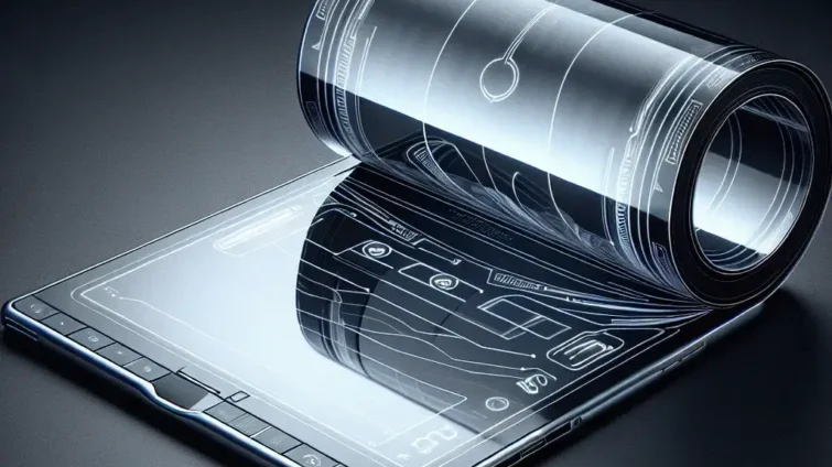 "Samsung's innovative rollable laptop featuring a flexible OLED display, showcasing advanced technology and design at the product launch event."