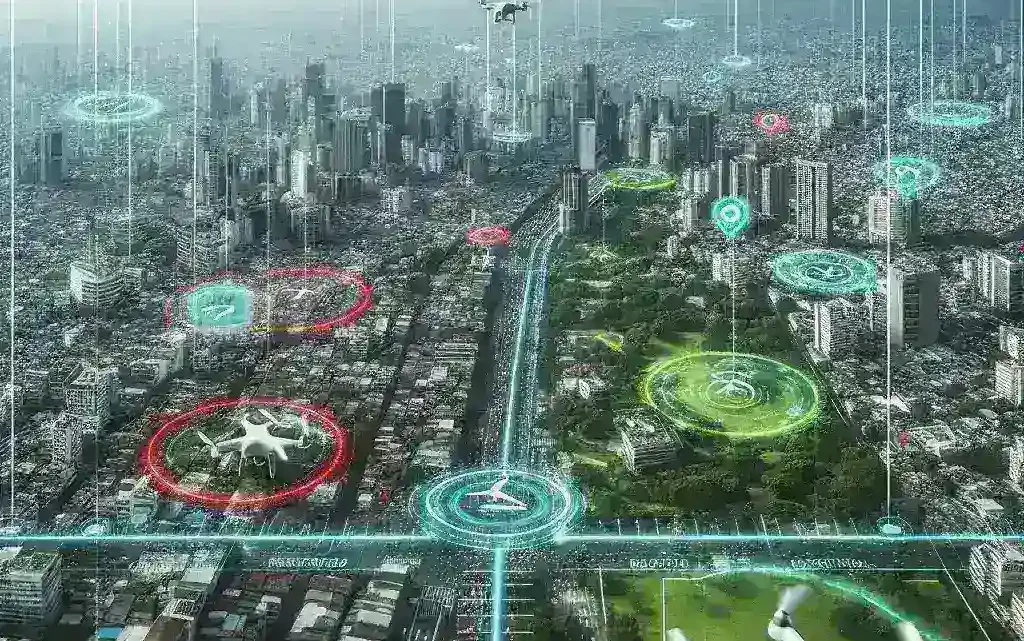 "Consumer drone with geofencing technology displayed on a transparency dashboard, illustrating no-fly zone boundaries for improved compliance and safety in aerial navigation."